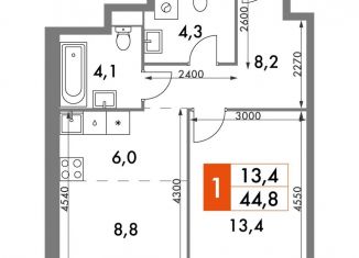 Продажа 1-комнатной квартиры, 44.8 м2, Москва, ЖК Архитектор, улица Академика Волгина, 2с3