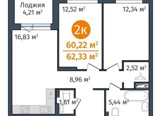 2-комнатная квартира на продажу, 60.2 м2, Тюмень, ЖК ДОК, Краснооктябрьская улица, 8