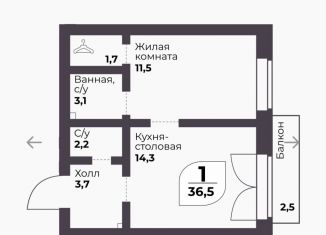 Продажа 1-ком. квартиры, 36.5 м2, посёлок Терема