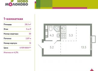 Квартира на продажу студия, 28.3 м2, село Молоково, жилой комплекс Ново-Молоково, 13