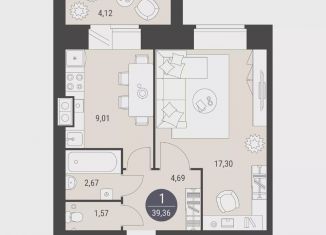 Продажа 1-ком. квартиры, 39.4 м2, Йошкар-Ола, микрорайон Фестивальный