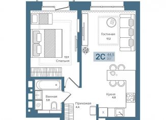 Продается двухкомнатная квартира, 44.5 м2, Новосибирск, улица Никитина, 67, метро Октябрьская