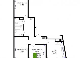 Продам трехкомнатную квартиру, 76.8 м2, Краснодар, микрорайон Черемушки