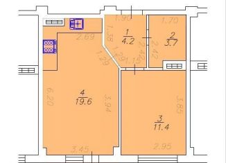 Продам квартиру со свободной планировкой, 42 м2, поселок городского типа Афипский, улица 50 лет Октября, 104