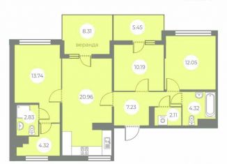 Продается 4-комнатная квартира, 78.8 м2, Санкт-Петербург, метро Озерки