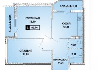 Продается двухкомнатная квартира, 66.7 м2, Краснодар, микрорайон Губернский