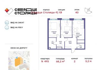 2-комнатная квартира на продажу, 68.2 м2, Москва, Шелепихинская набережная, 34к7, ЖК Сердце Столицы