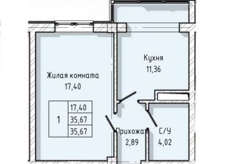 Продается 1-комнатная квартира, 35.7 м2, Нальчик, улица А.А. Кадырова, 24, ЖК Молодёжный