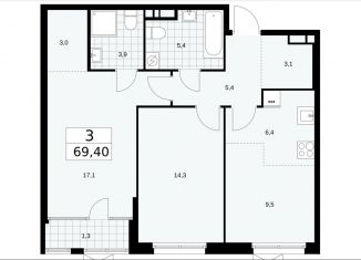 Продам 3-комнатную квартиру, 69.4 м2, Москва, улица Зорге, 25с2, район Сокол