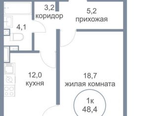 Продаю 1-ком. квартиру, 48.4 м2, деревня Голубое, Парковый бульвар, 2к3, ЖК Первый Зеленоградский