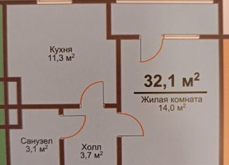 Продам однокомнатную квартиру, 32.1 м2, деревня Куюки, ЖК Светлый, 15-й квартал, 17