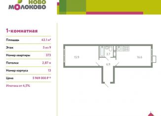 Однокомнатная квартира на продажу, 43.1 м2, Лыткарино