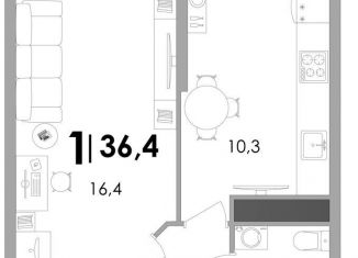 Продам 1-ком. квартиру, 36.4 м2, Тверь, ЖК Южный, улица С.Я. Лемешева, 8