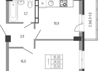 Продажа 1-комнатной квартиры, 35.5 м2, Краснодар, Прикубанский округ
