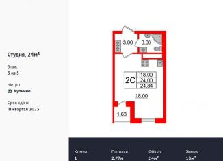 Продается квартира студия, 23.8 м2, Санкт-Петербург, Пулковское шоссе, 71к12, муниципальный округ Пулковский Меридиан