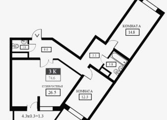 3-комнатная квартира на продажу, 75.5 м2, Краснодар, ЖК Свобода