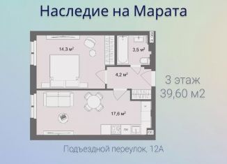 Продажа однокомнатной квартиры, 39.6 м2, Санкт-Петербург, Подъездной переулок, 12, муниципальный округ Семеновский