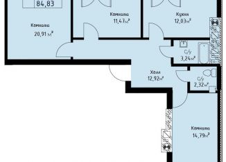 3-комнатная квартира на продажу, 84.7 м2, Калининград