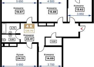 Продаю четырехкомнатную квартиру, 129.7 м2, Краснодар, Школьная улица, 1, Прикубанский округ