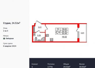 Продается квартира студия, 24.3 м2, Санкт-Петербург, метро Звёздная