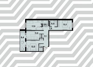 Продаю 3-ком. квартиру, 73.3 м2, Волгоград, ЖК Парк Европейский