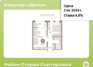 Однокомнатная квартира на продажу, 40.7 м2, Екатеринбург, метро Уральская