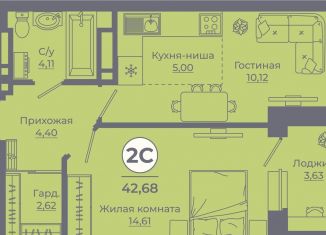 Продается 2-комнатная квартира, 42.6 м2, Ростовская область, улица Ерёменко, 111