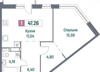 1-ком. квартира на продажу, 47.3 м2, Ленинградская область