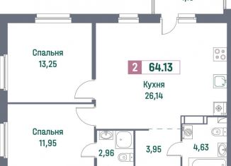 2-комнатная квартира на продажу, 64.1 м2, Ленинградская область