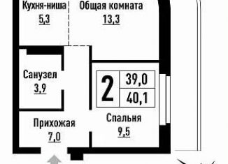 Продается 2-ком. квартира, 40.1 м2, Барнаул, Центральный район