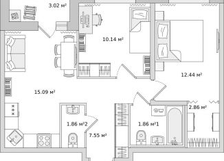 Продажа 2-комнатной квартиры, 53.9 м2, Мурино, улица Шоссе в Лаврики, 51