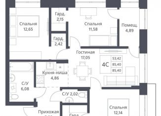 Продам 4-комнатную квартиру, 85.4 м2, Новосибирск