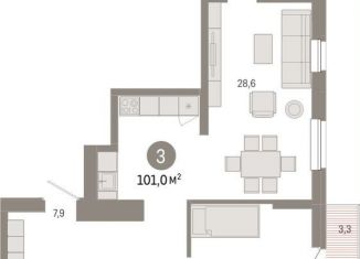 3-комнатная квартира на продажу, 101 м2, Екатеринбург, улица Пехотинцев, 2В, Железнодорожный район