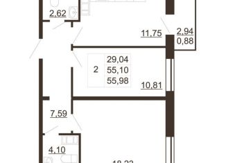 Продам 2-комнатную квартиру, 56 м2, Ленинградская область, улица Хохлова, 16