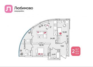 Продается 2-комнатная квартира, 66.7 м2, Краснодар
