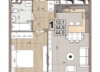 Продам 1-комнатную квартиру, 44.9 м2, Жуковский