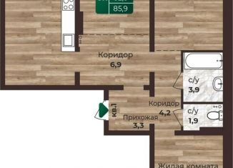 Продам трехкомнатную квартиру, 85.9 м2, Барнаул, Центральный район