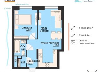Продам двухкомнатную квартиру, 35.9 м2, Ульяновск, Заволжский район