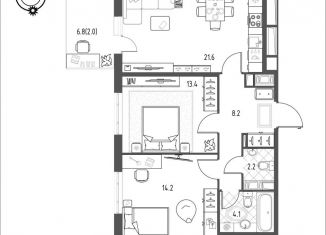 2-комнатная квартира на продажу, 65.7 м2, Омская область, микрорайон Зелёная Река, 11