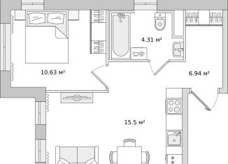 1-комнатная квартира на продажу, 37.6 м2, Мурино, улица Шоссе в Лаврики, 51