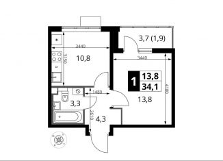 1-комнатная квартира на продажу, 34.1 м2, поселок Битца, Южный бульвар, 10