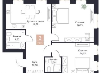 Продам 2-комнатную квартиру, 70.8 м2, Рязанская область