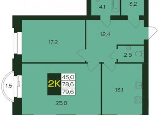 Продается 2-комнатная квартира, 79.6 м2, Чувашия, Чебоксарский проспект, поз5.8