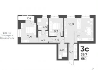 3-комнатная квартира на продажу, 68.1 м2, Новосибирская область, Плановая улица, 60А