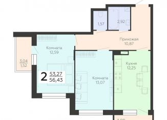 Продается двухкомнатная квартира, 56.4 м2, Воронежская область