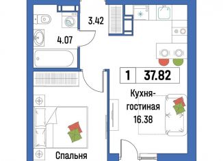 Продаю 1-комнатную квартиру, 37.8 м2, Мурино, ЖК Урбанист