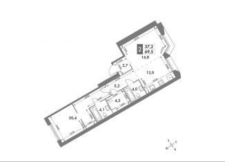 Продажа 2-комнатной квартиры, 69.5 м2, Москва, ЖК Архитектор, улица Академика Волгина, 2с3