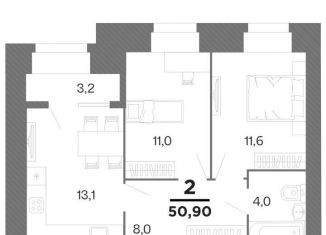 2-комнатная квартира на продажу, 49.3 м2, Рязань