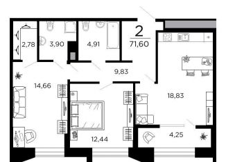 2-комнатная квартира на продажу, 71.6 м2, Рязанская область, 1-я Железнодорожная улица, 18