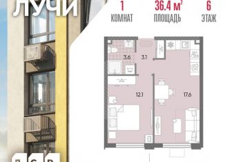 Продажа 1-комнатной квартиры, 36.4 м2, Москва, метро Новопеределкино